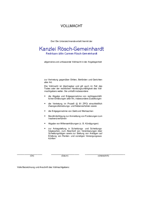 Vollmacht Allgemein