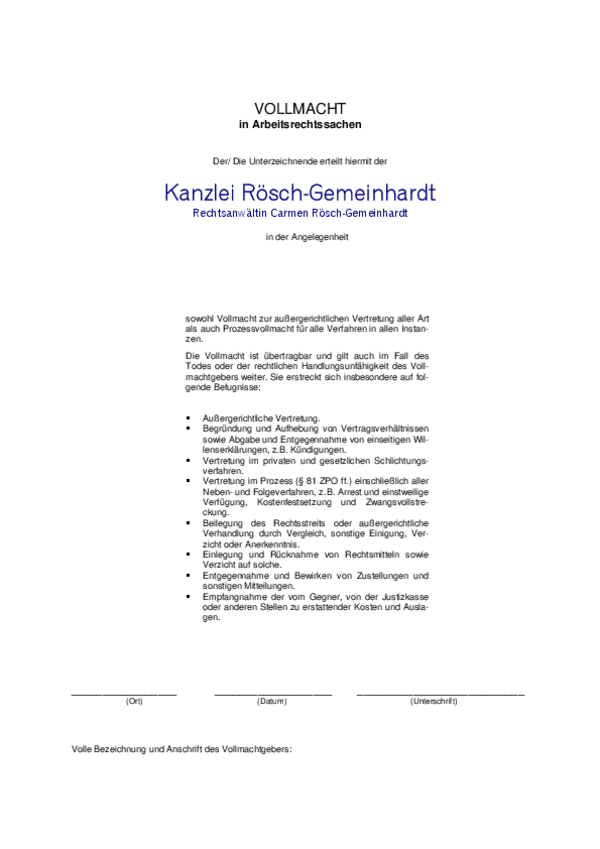 Vollmacht Arbeitsrecht