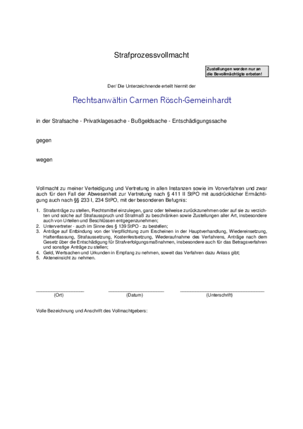 Vollmacht Strafprozess